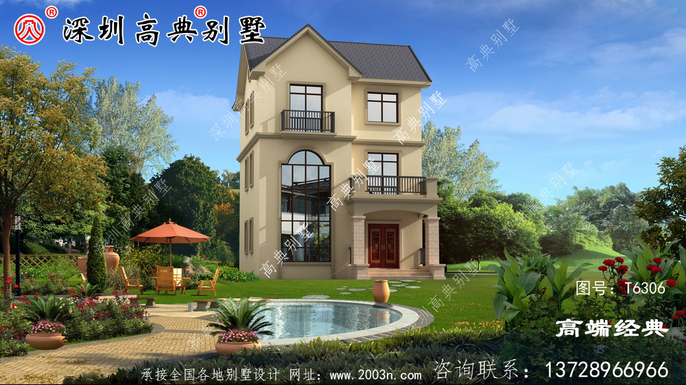 欧式住宅设计图，外观优雅别致，浪漫的造型在家乡别具一格。